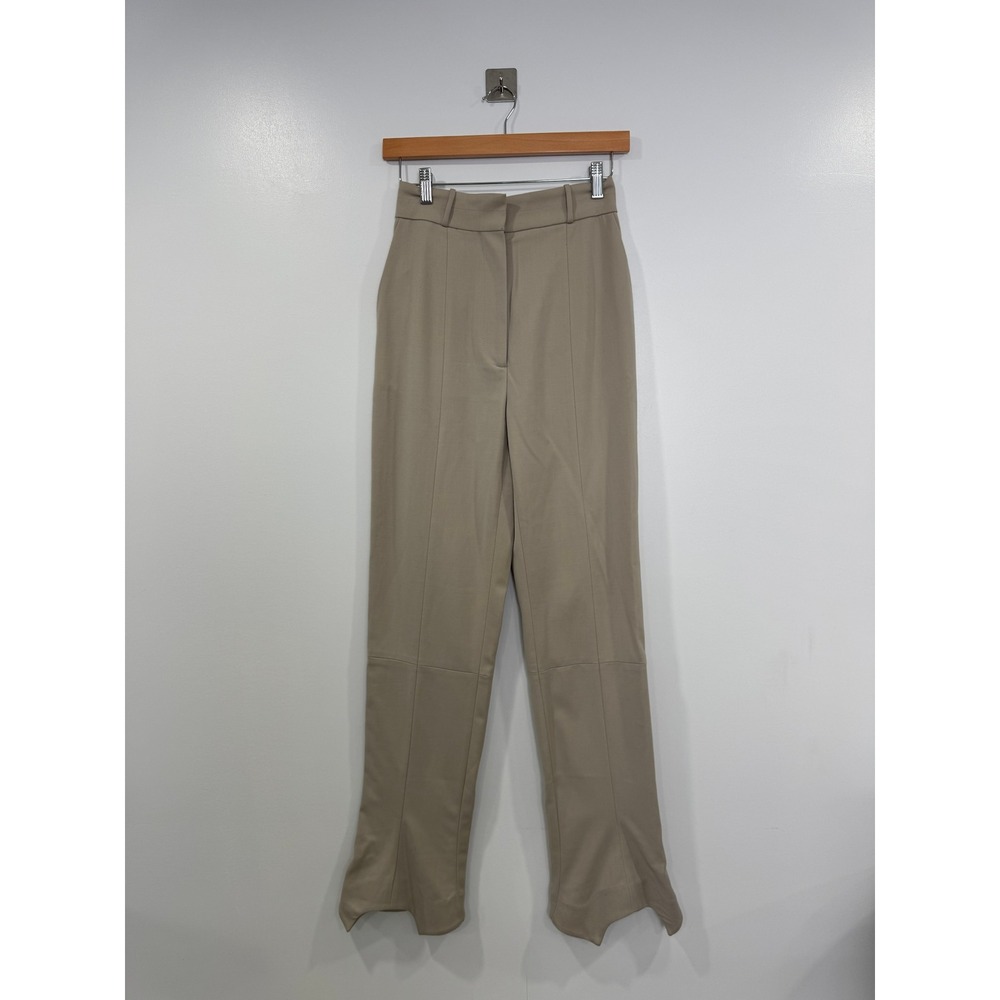 Low Classic Women Tan Trousers High Waist Split Hem Pintuck Size Small